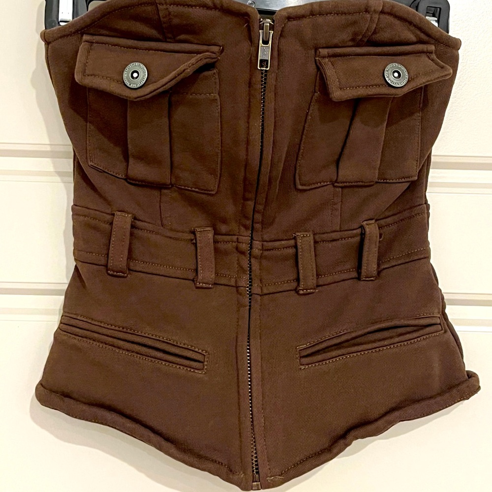 Lyoucheng Olive Green Strapless Zip Up Bustier Top Women's Size XSMALL